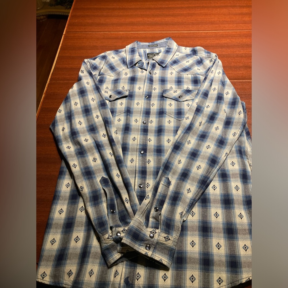 Cody James  Blue & white Plaid Button Down Western Shirt. Size XXL